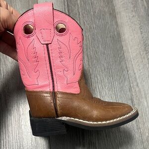 Old West toddler Pink and Tan Leather Boots/ size 6